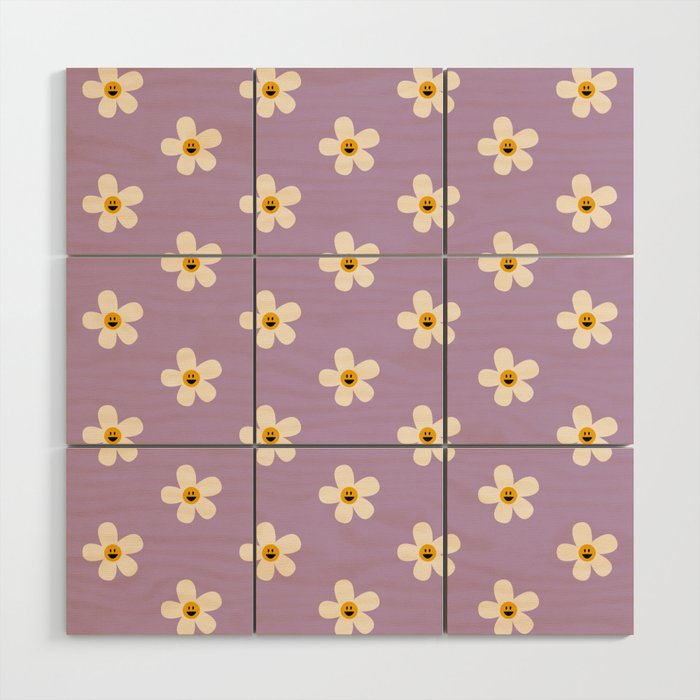 Retro Happy Daisy Flower in Purple Wood Wall Art Gallery Image 1