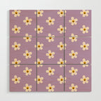 Retro Happy Daisy Flower in Purple Wood Wall Art Gallery Image 1