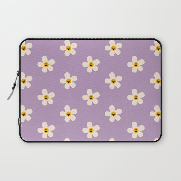 Retro Happy Daisy Flower in Purple Laptop Sleeve Gallery Image 1