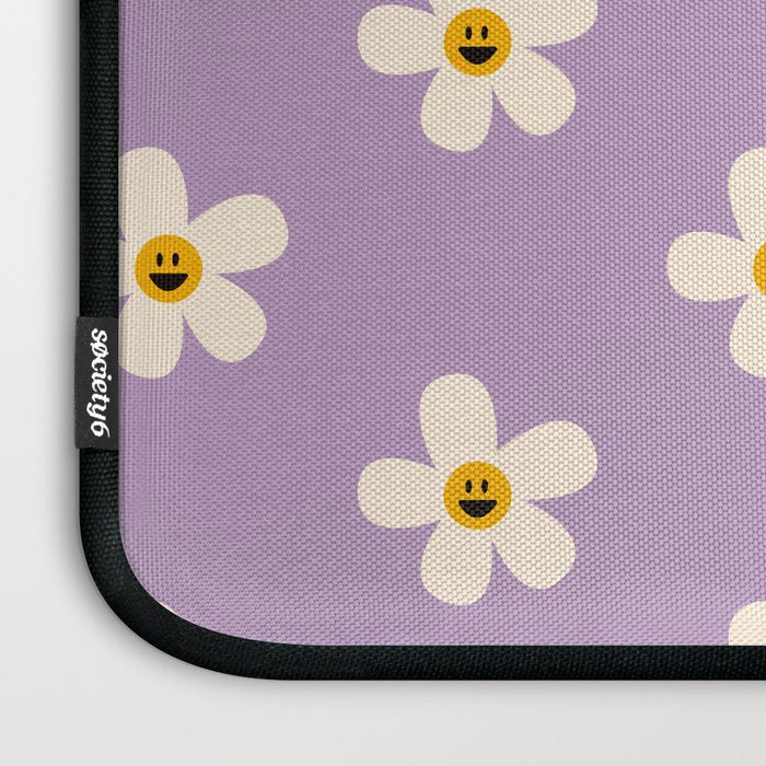 Retro Happy Daisy Flower in Purple Laptop Sleeve Gallery Image 3
