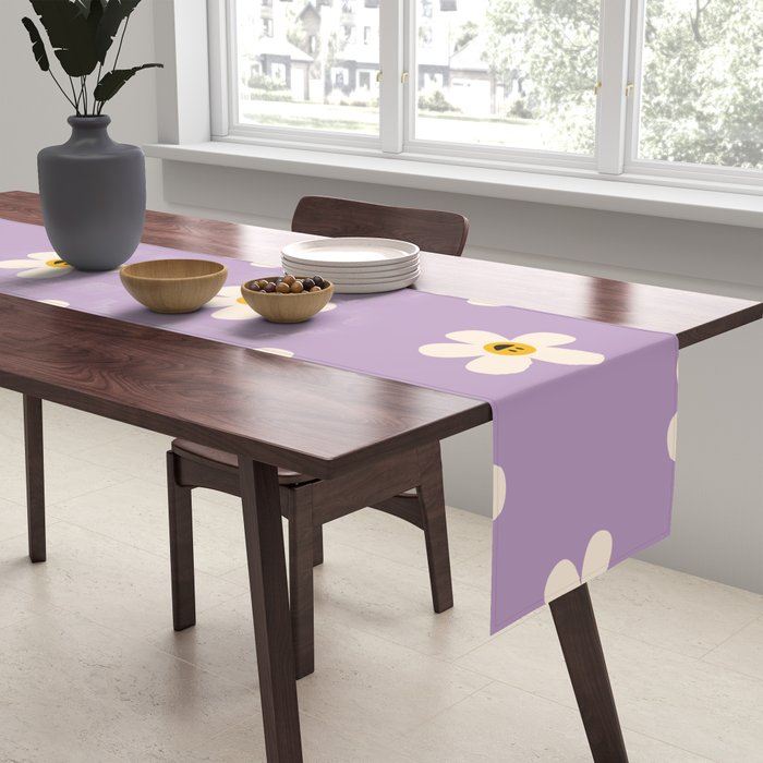 Retro Happy Daisy Flower in Purple Table Runner Gallery Image 2