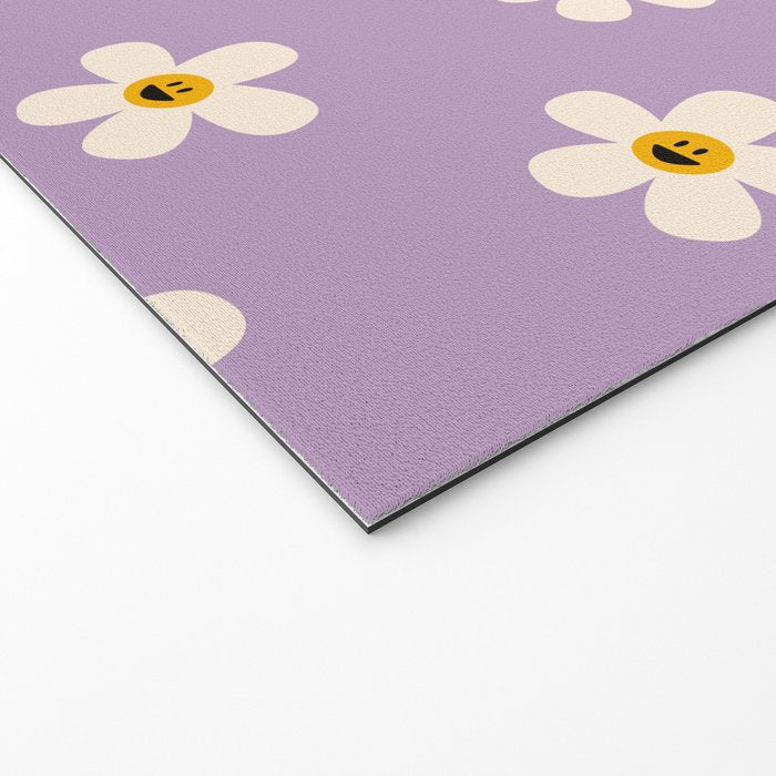 Retro Happy Daisy Flower in Purple Welcome Mat Gallery Image 2