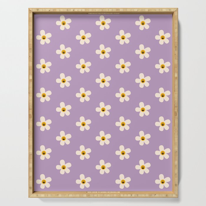 Retro Happy Daisy Flower in Purple Serving Tray Gallery Image 1