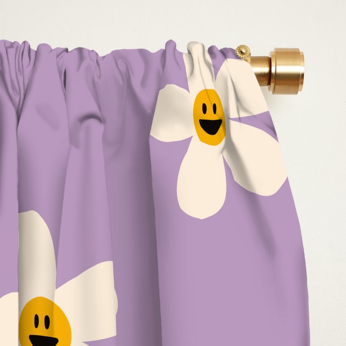 Retro Happy Daisy Flower in Purple Window Curtain Gallery Image 2
