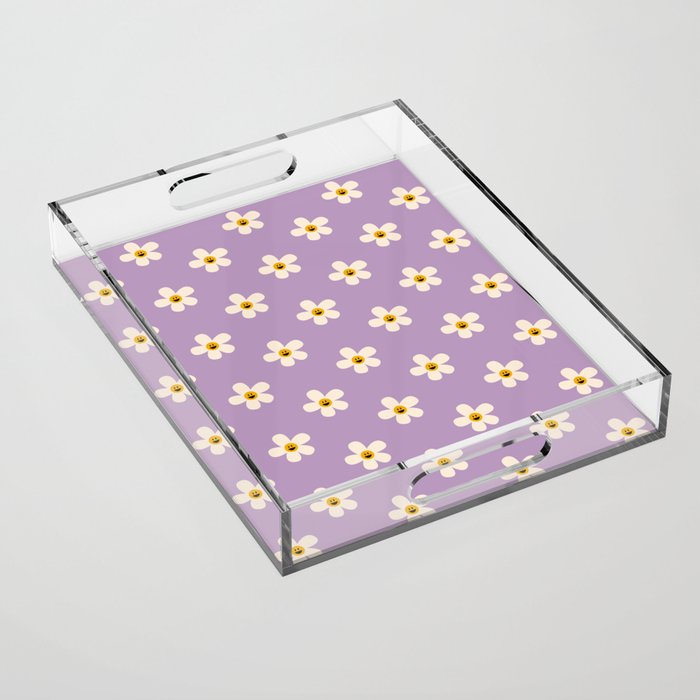 Retro Happy Daisy Flower in Purple Acrylic Tray Gallery Image 1