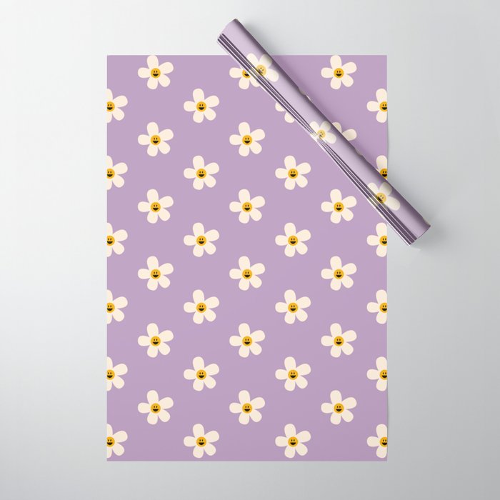 Retro Happy Daisy Flower in Purple Wrapping Paper Gallery Image 1