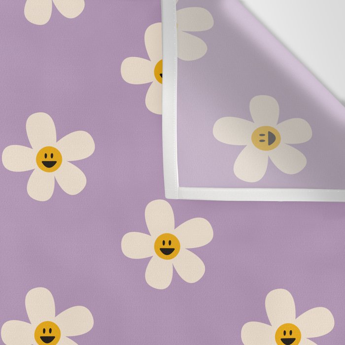 Retro Happy Daisy Flower in Purple Wall Tapestry Gallery Image 3