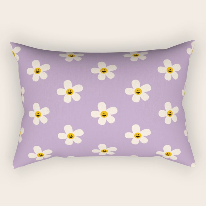 Retro Happy Daisy Flower in Purple Rectangular Pillow Gallery Image 1