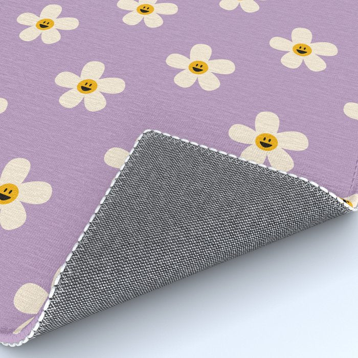Retro Happy Daisy Flower in Purple Rug Gallery Image 4