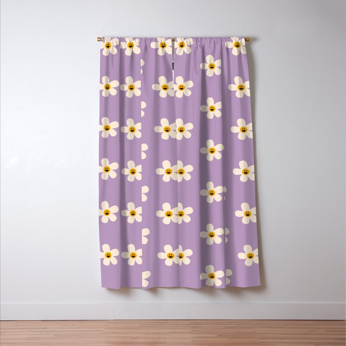 Retro Happy Daisy Flower in Purple Window Curtain Gallery Image 3