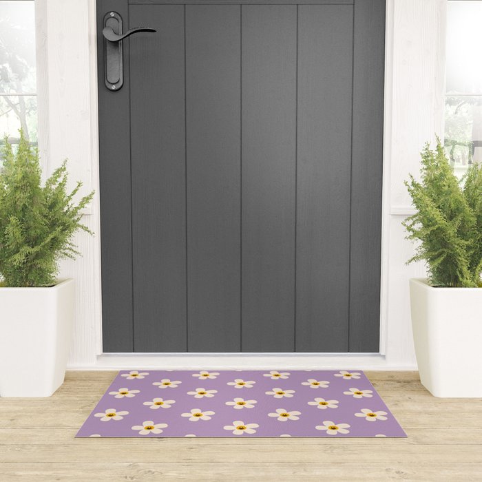Retro Happy Daisy Flower in Purple Welcome Mat Gallery Image 3