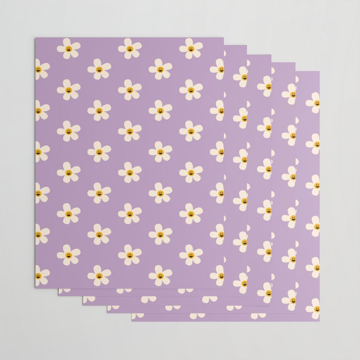 Retro Happy Daisy Flower in Purple Wrapping Paper Gallery Image 3