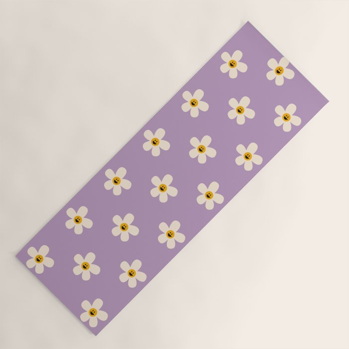 Retro Happy Daisy Flower in Purple Yoga Mat Gallery Image 1