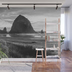 Cannon Beach Sunset - Black and White Nature Photography Wall Mural Gallery Image 1