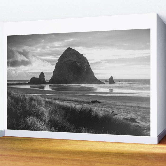 Cannon Beach Sunset - Black and White Nature Photography Wall Mural Gallery Image 2