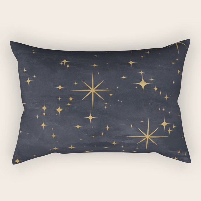 Gold Stars Black Ink Night Sky Magical Mid Century Pattern Rectangular Pillow Gallery Image 2