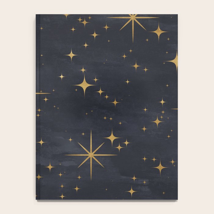Gold Stars Black Ink Night Sky Magical Mid Century Pattern Notebook Gallery Image 4
