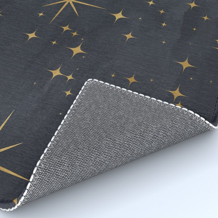 Gold Stars Black Ink Night Sky Magical Mid Century Pattern Rug Gallery Image 4