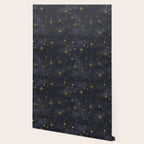 Gold Stars Black Ink Night Sky Magical Mid Century Pattern Wallpaper Gallery Image 2
