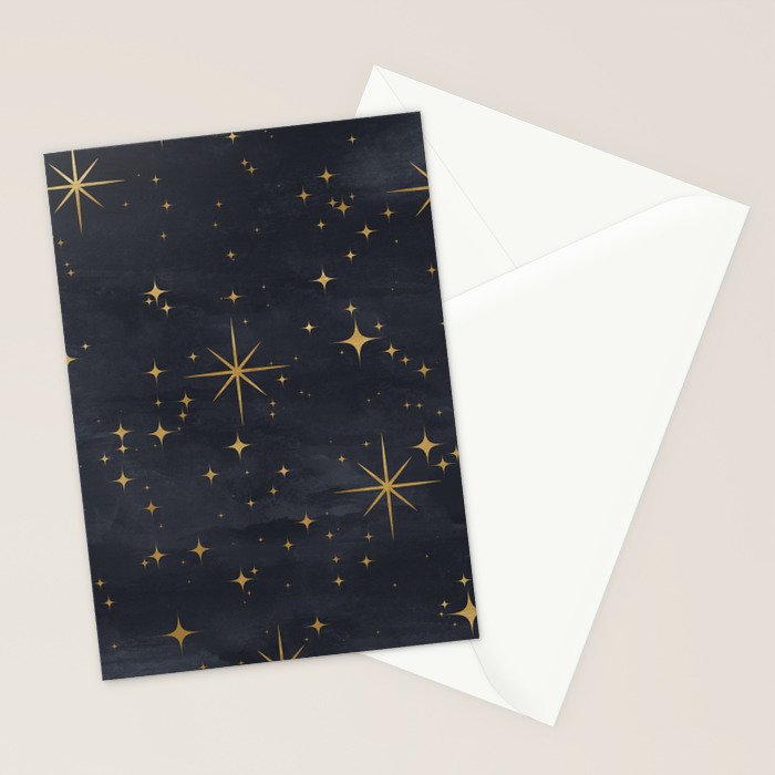 Gold Stars Black Ink Night Sky Magical Mid Century Pattern Stationery Card Gallery Image 2
