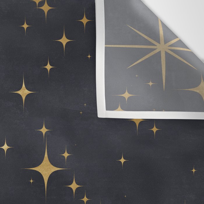 Gold Stars Black Ink Night Sky Magical Mid Century Pattern Wall Tapestry Gallery Image 3