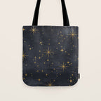 Gold Stars Black Ink Night Sky Magical Mid Century Pattern Tote Bag Gallery Image 1