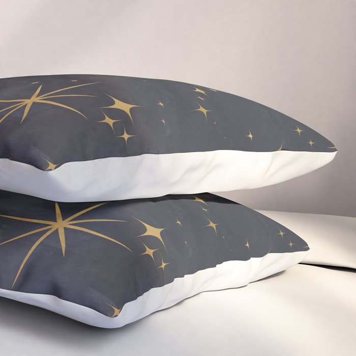 Gold Stars Black Ink Night Sky Magical Mid Century Pattern Pillow Sham Gallery Image 3