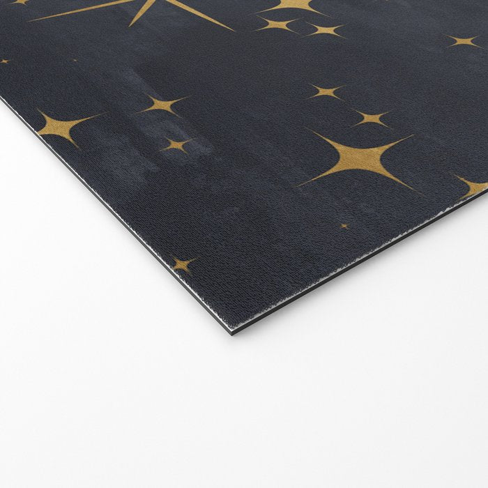 Gold Stars Black Ink Night Sky Magical Mid Century Pattern Welcome Mat Gallery Image 2