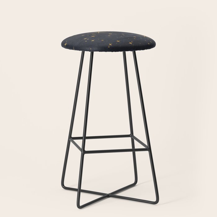 Gold Stars Black Ink Night Sky Magical Mid Century Pattern Stool Gallery Image 1