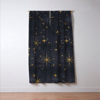 Gold Stars Black Ink Night Sky Magical Mid Century Pattern Window Curtain Gallery Image 3