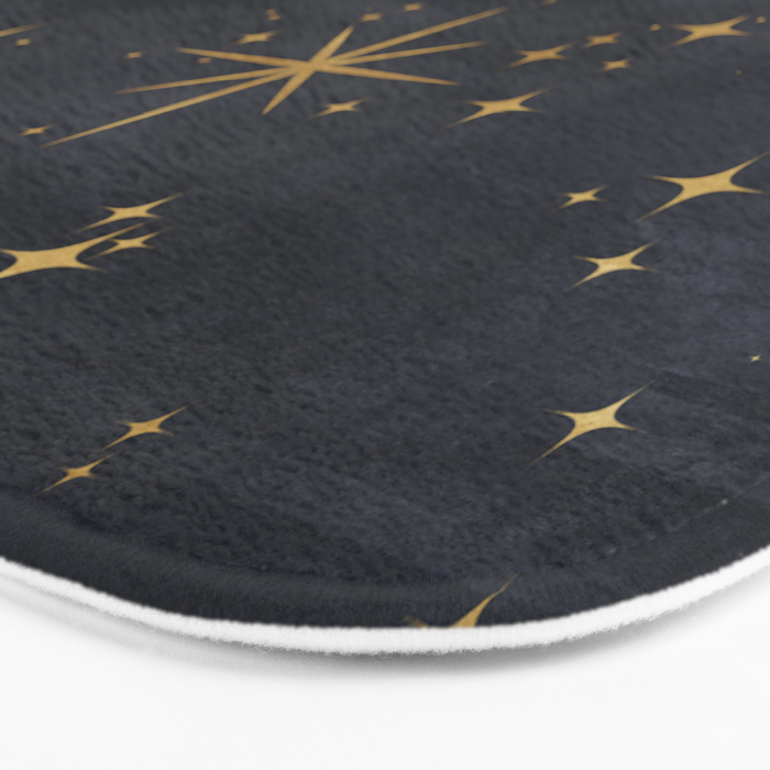 Gold Stars Black Ink Night Sky Magical Mid Century Pattern Bath Mat Gallery Image 3