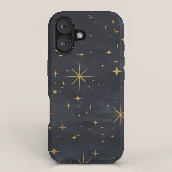 Gold Stars Black Ink Night Sky Magical Mid Century Pattern iPhone Case Gallery Image 1