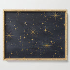 Gold Stars Black Ink Night Sky Magical Mid Century Pattern Serving Tray Gallery Image 1
