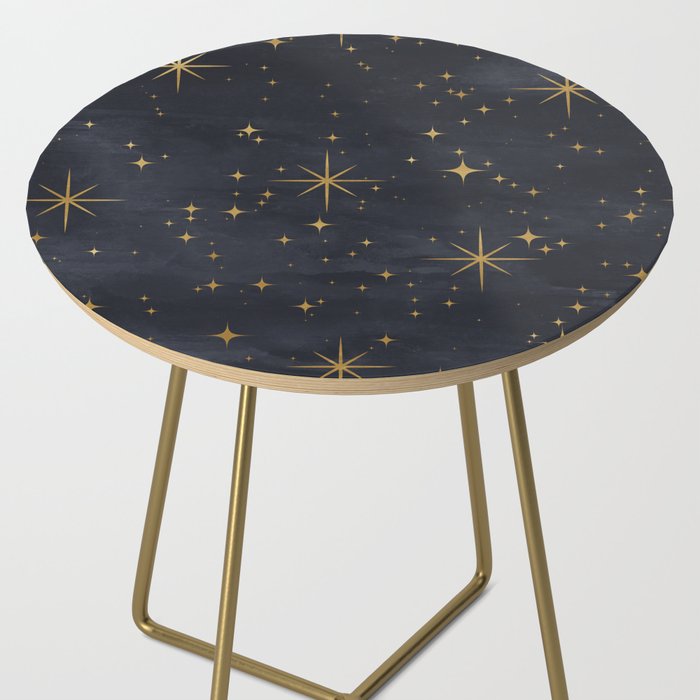 Gold Stars Black Ink Night Sky Magical Mid Century Pattern Side Table Gallery Image 2