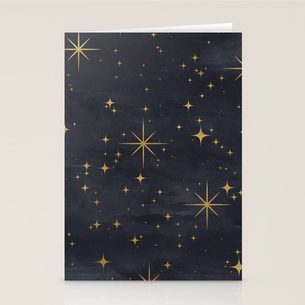 Gold Stars Black Ink Night Sky Magical Mid Century Pattern Stationery Card Gallery Image 2