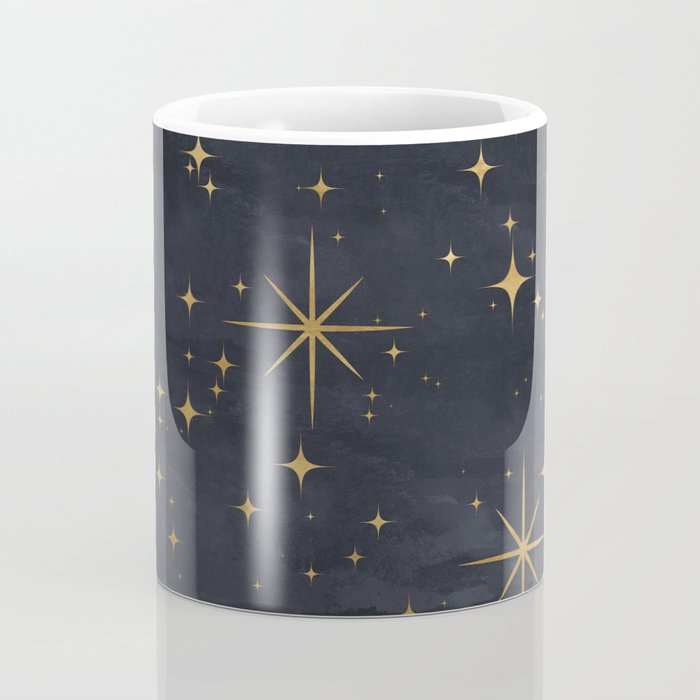 Gold Stars Black Ink Night Sky Magical Mid Century Pattern Coffee Mug Gallery Image 4