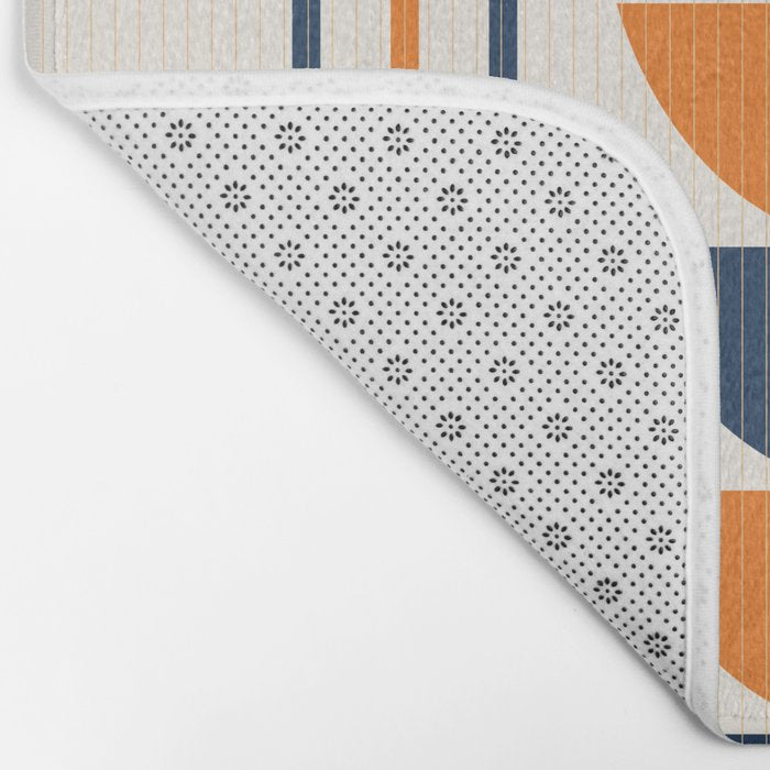 Abstract Shapes 76 in Orange and Navy Blue (Moon Phase Geometric Abstraction) Bath Mat Gallery Image 2