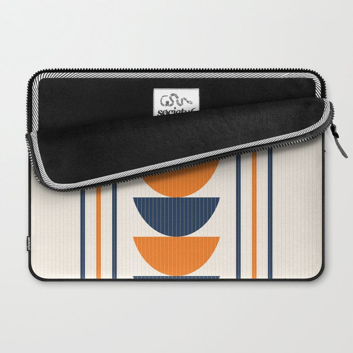Abstract Shapes 76 in Orange and Navy Blue (Moon Phase Geometric Abstraction) Laptop Sleeve Gallery Image 2