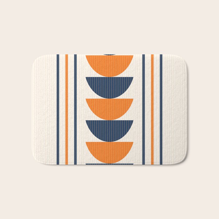Abstract Shapes 76 in Orange and Navy Blue (Moon Phase Geometric Abstraction) Bath Mat Gallery Image 1