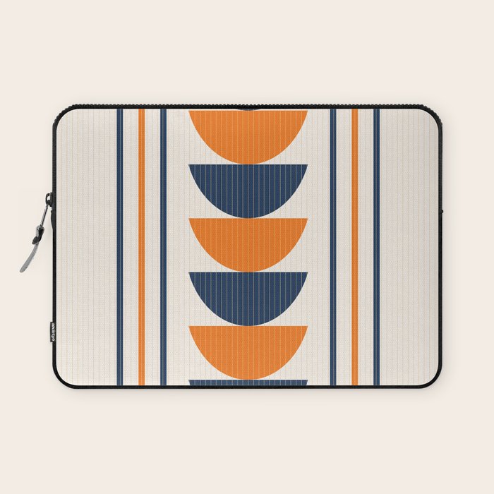 Abstract Shapes 76 in Orange and Navy Blue (Moon Phase Geometric Abstraction) Laptop Sleeve Gallery Image 1
