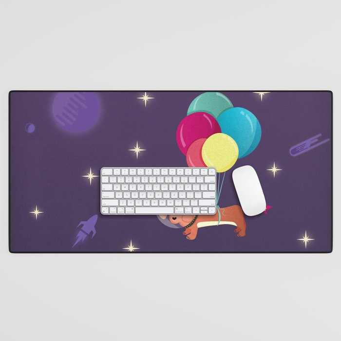 Galaxy Dog with balloons Desk Mat Gallery Image 1
