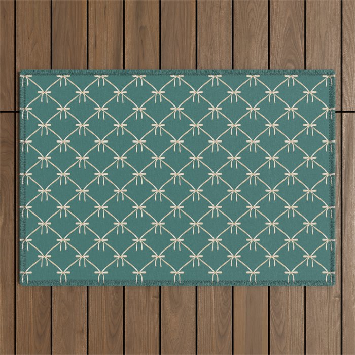 Bows & Ribbons Pattern XXXI Teal Green Outdoor Rug Gallery Image 1