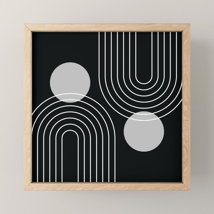 Mid Century Modern Geometric 109 in Black and White (Rainbow and Sun Abstraction) Mini Art Print Gallery Image 1