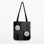 Mid Century Modern Geometric 109 in Black and White (Rainbow and Sun Abstraction) Tote Bag Gallery Image 2