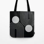 Mid Century Modern Geometric 109 in Black and White (Rainbow and Sun Abstraction) Tote Bag Gallery Image 1