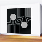 Mid Century Modern Geometric 109 in Black and White (Rainbow and Sun Abstraction) Wall Mural Gallery Image 2