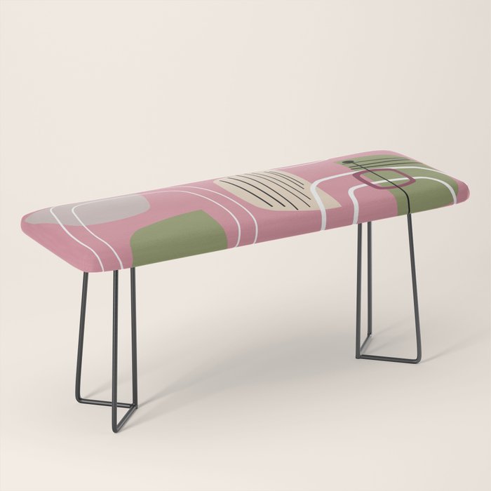 Pink Mid Century Modern Bench Gallery Image 1