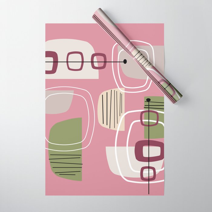 Pink Mid Century Modern Wrapping Paper Gallery Image 1