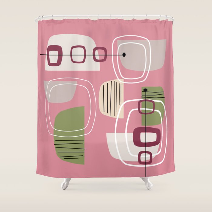 Pink Mid Century Modern Shower Curtain Gallery Image 1