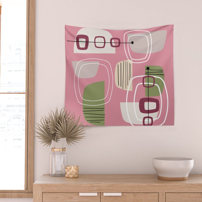 Pink Mid Century Modern Wall Tapestry Gallery Image 2